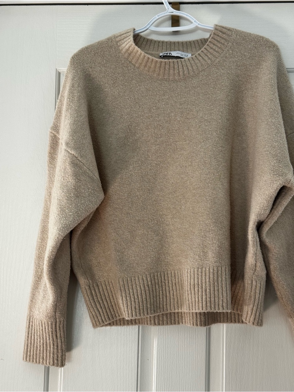 Zara Neutral Beige Crewneck Sweater